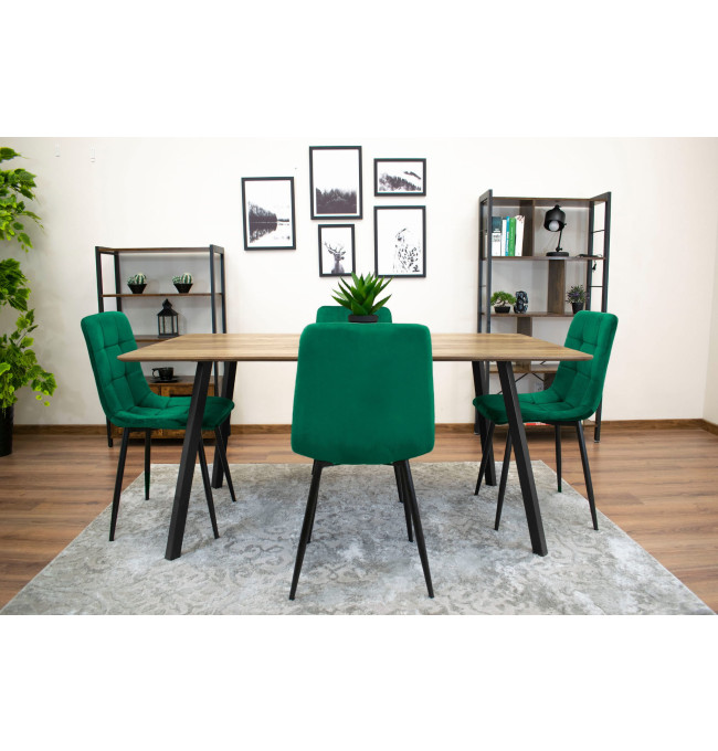 Jídelní židle KARA samet tmavě zelená (černé nohy)