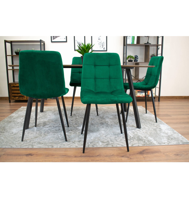 Jídelní židle KARA samet tmavě zelená (černé nohy)
