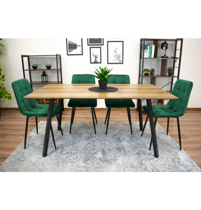 Jídelní židle KARA samet tmavě zelená (černé nohy)