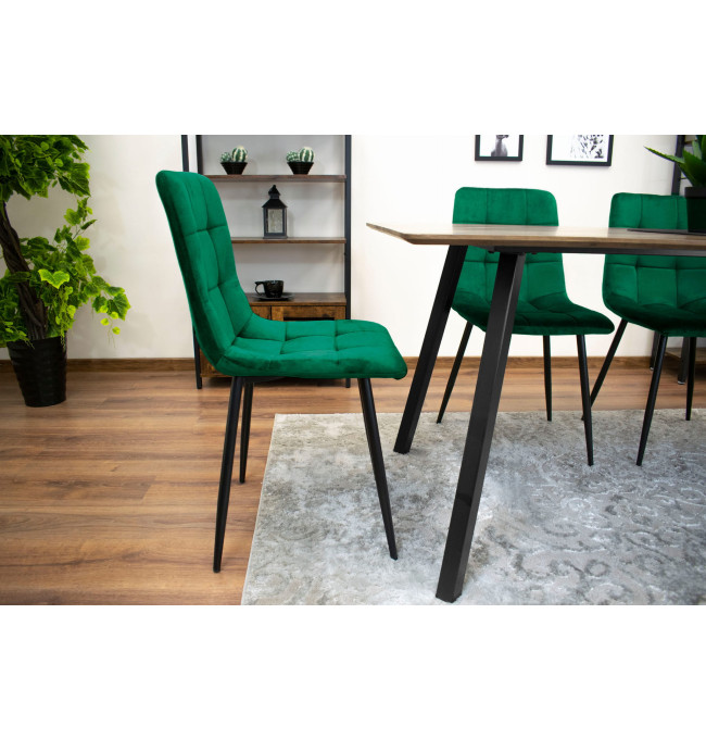 Jídelní židle KARA samet tmavě zelená (černé nohy)