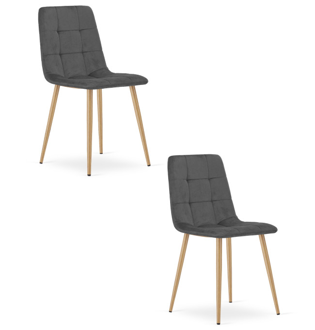Set dvou jídelních židlí KARA sametové, tmavě šedé / hnědé nohy (2 ks)