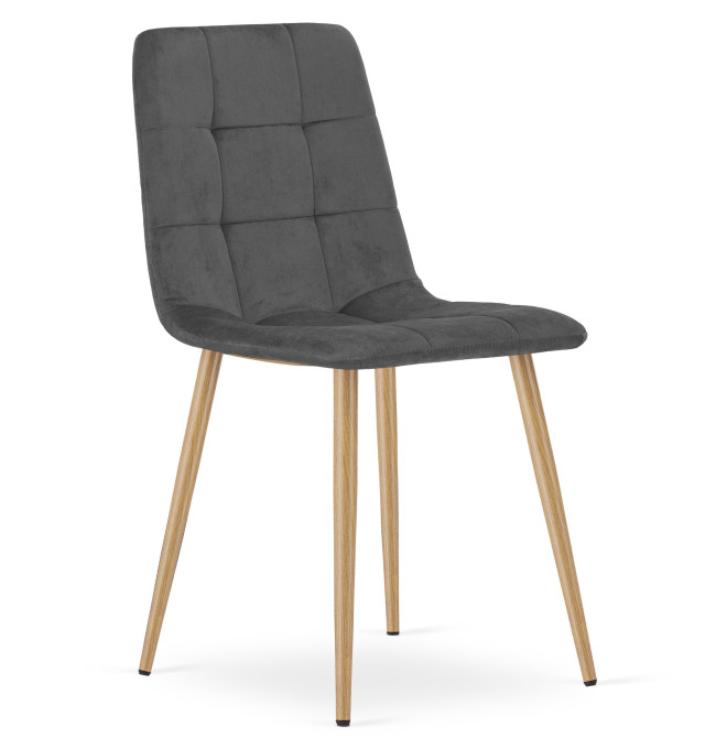 Set tří jídelních židlí KARA sametové, tmavě šedé / hnědé nohy (3 ks)