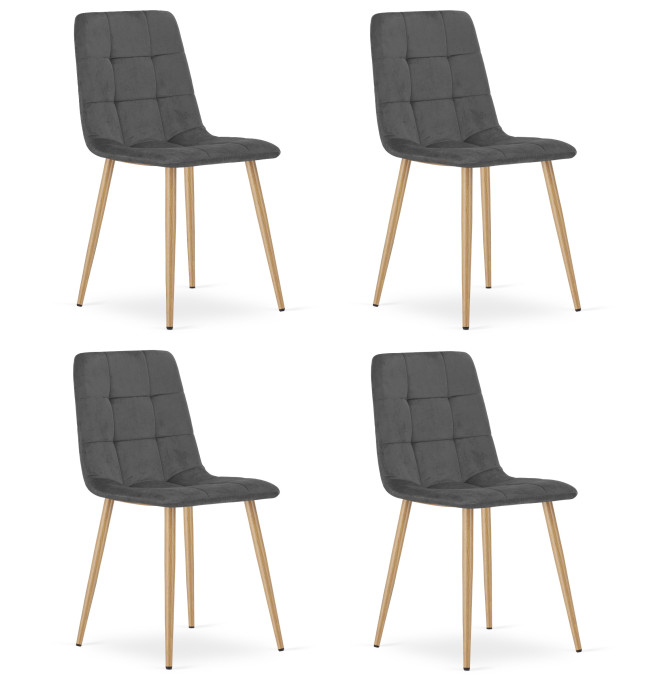 Set čtyř jídelních židlí KARA sametové, tmavě šedé / hnědé nohy (4 ks)