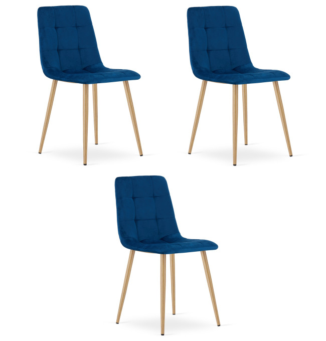 Set tří jídelních židlí KARA sametové, granátové / hnědé nohy (3 ks)
