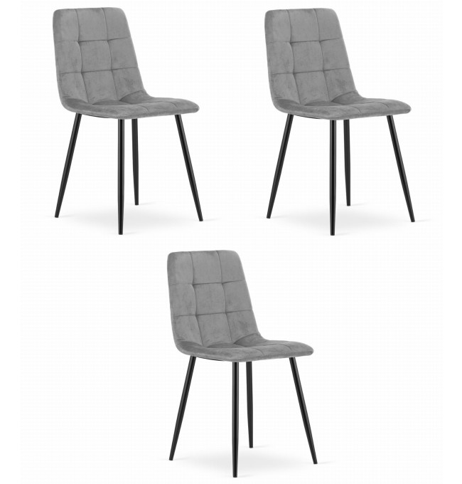 Set tří jídelních židlí KARA sametové světle šedé / černé nohy (3ks)