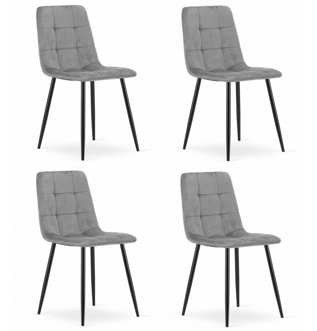 Set čtyř jídelních židlí KARA sametové světle šedé / černé nohy (4ks)