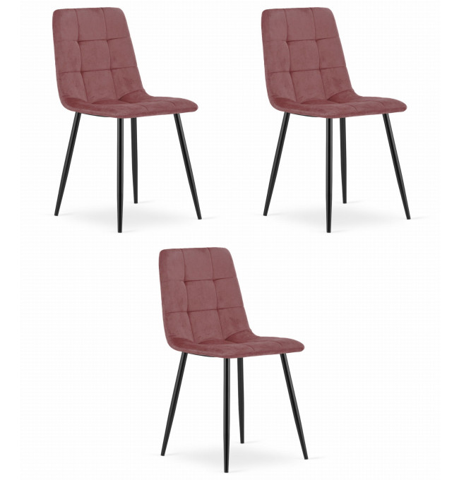 Set tří jídelních židlí KARA sametové růžové / černé nohy (3ks)