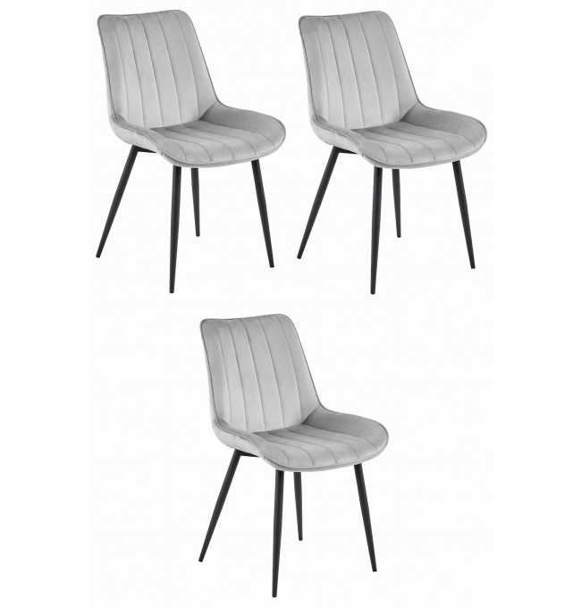 Set tří jídelních židlí SOSA sametové stříbrné / černé nohy (3ks) - drobné poškození