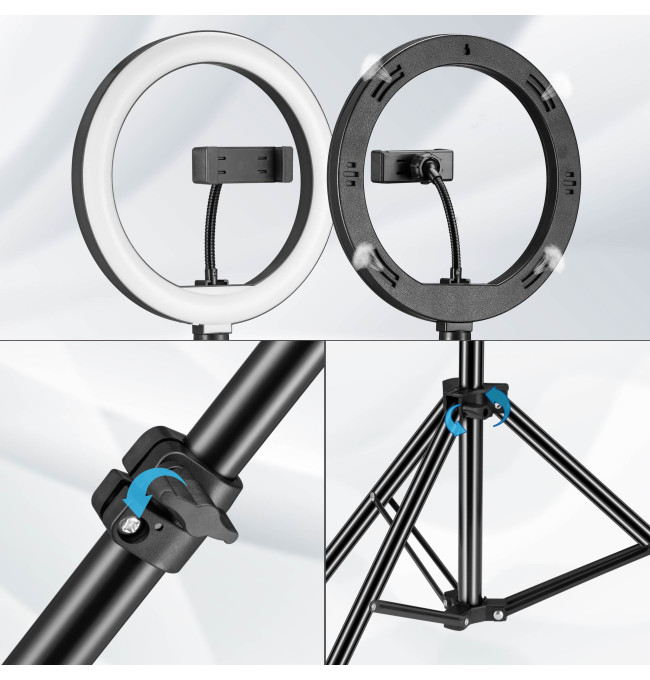 Selfie tyč RIVONI LED RGB s kruhovým světlem a stativem