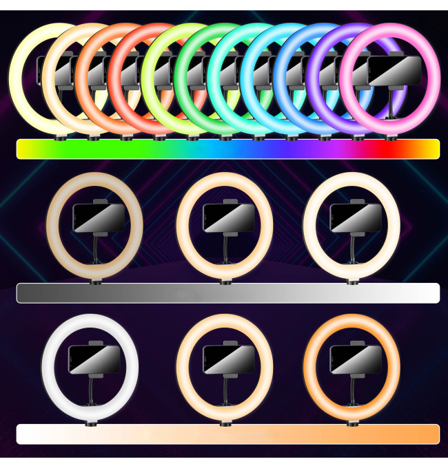 Selfie tyč RIVONI LED RGB s kruhovým světlem a stativem