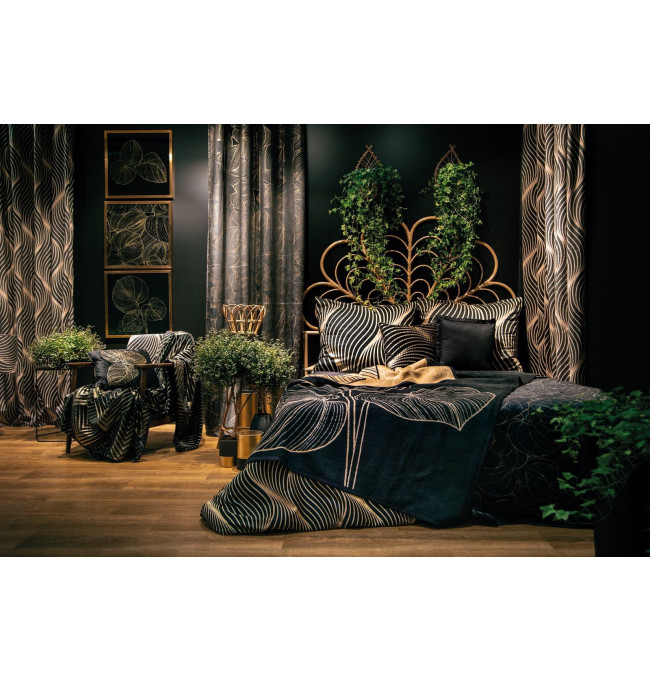 Hotový závěs VICTORIA 3A černý / zlatý - na pásce
