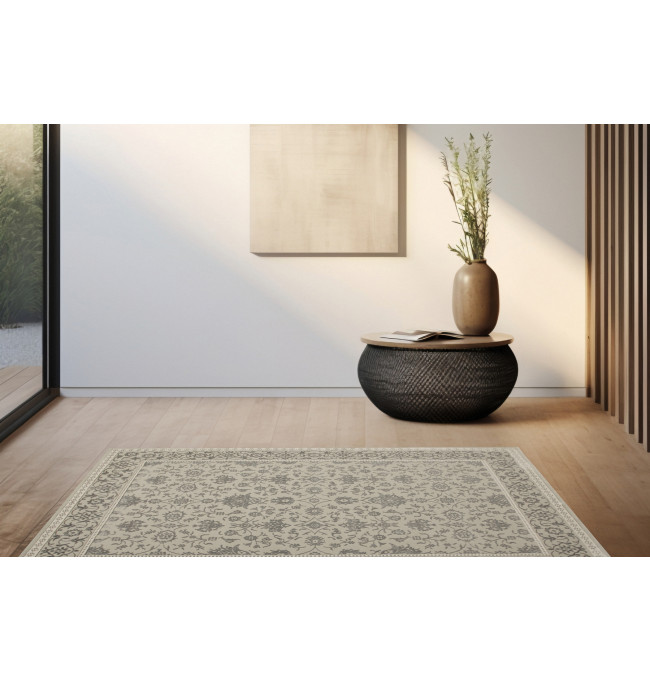 Koberec Allora Plus F346A ornament / rám, stříbrný / šedý