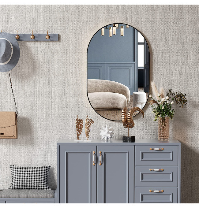 Oválné zrcadlo černé 80 cm