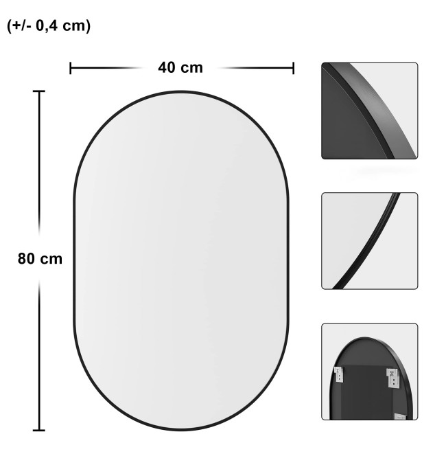 Oválné zrcadlo černé 80 cm