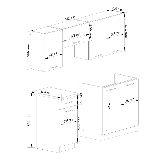 Kuchyňská linka OLIWIA 1.8 m beton / bílá