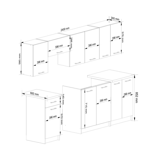 Kuchyňská linka OLIWIA 2.4 m beton / bílá