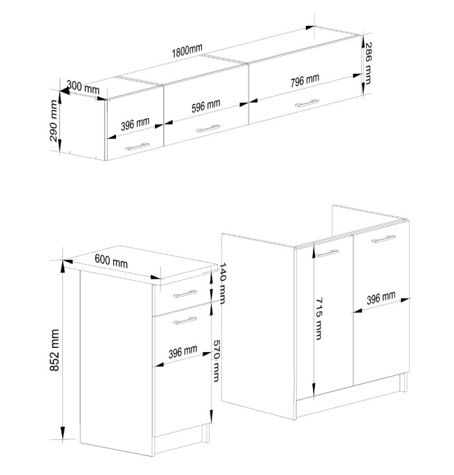 Kuchyňská linka OLIWIA G1 1.8 m bílá / beton