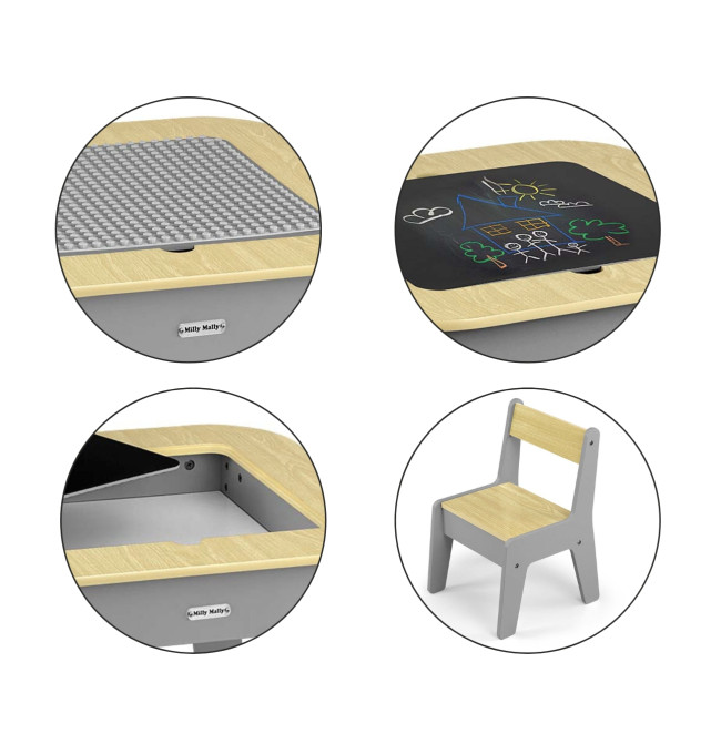 Dětský stůl Olaf Blocks tmavě šedý se dvěma židlemi