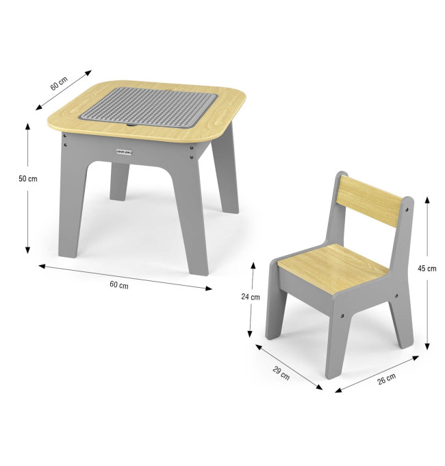 Dětský stůl Olaf Blocks tmavě šedý se dvěma židlemi