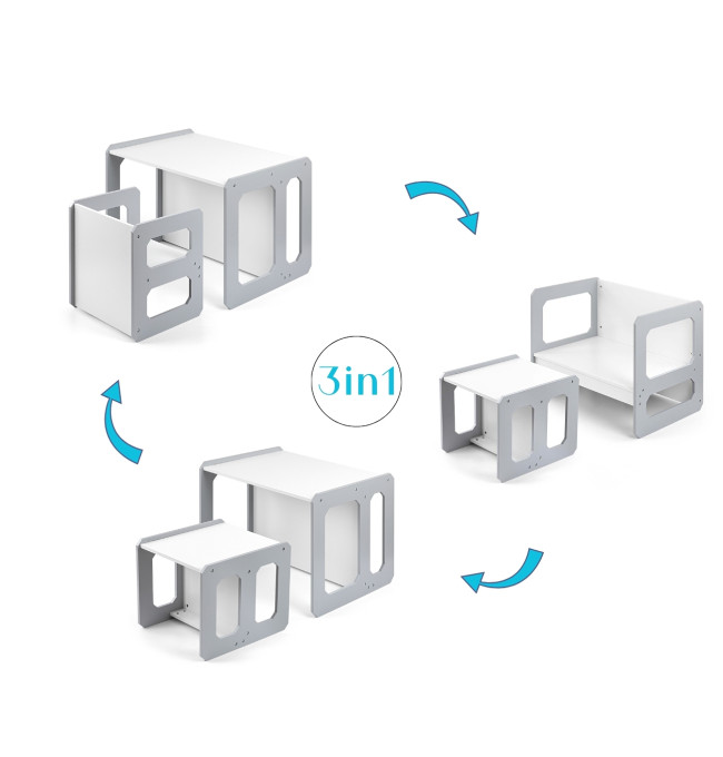 Dětský stůl Stella 3v1 šedý s židlí