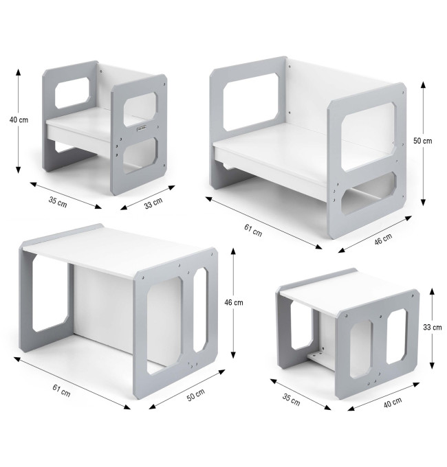 Dětský stůl Stella 3v1 šedý s židlí