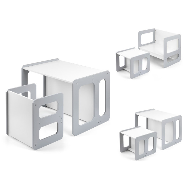 Dětský stůl Stella 3v1 šedý s židlí