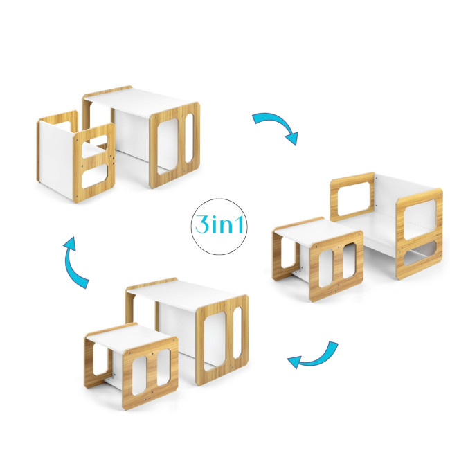Dětský stůl Stella 3v1 naturální se židlí