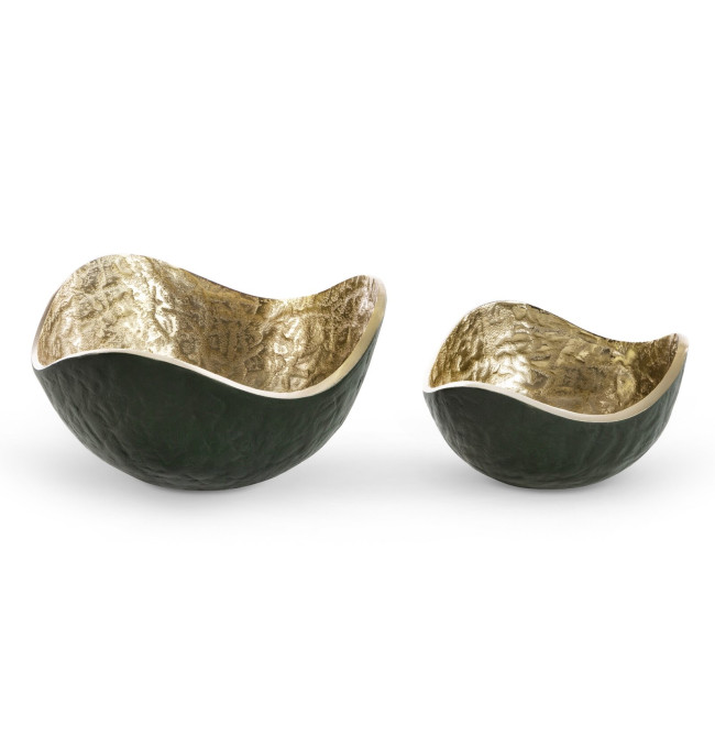 Sada dvou dekorativních misek PEDRO3 03 tmavě zelené / zlaté (2ks)