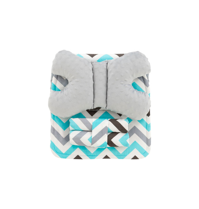 Oboustranná podložka do kočárku  4v1 BLUE/GREY ZIG ZAG
