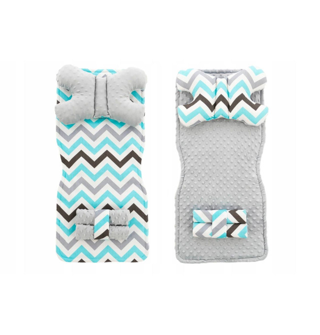 Oboustranná podložka do kočárku  4v1 BLUE/GREY ZIG ZAG