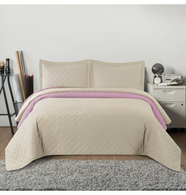 Oboustranný přehoz  INEZ beige & pink