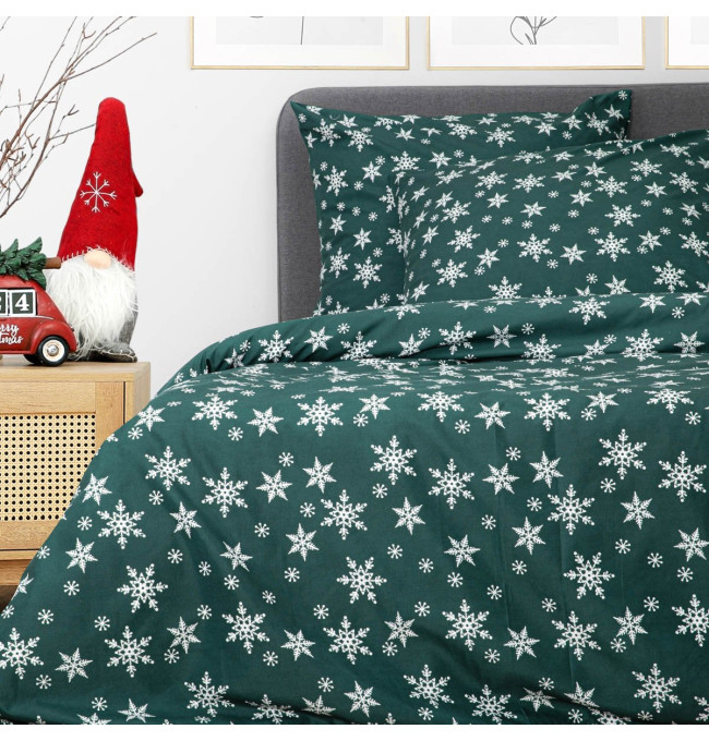 Ložní souprava SNOFLOCK zelená s vločkami XM22 986165