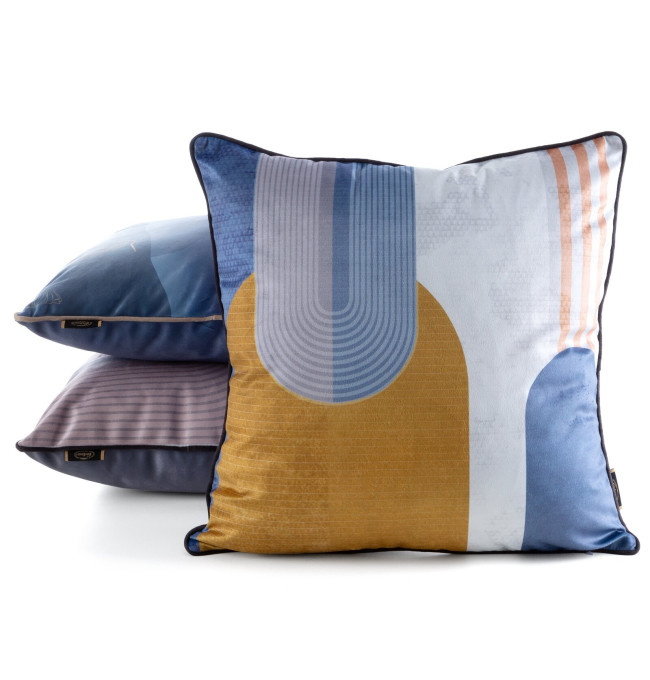 Povlak na polštář VELVET 164 modrý / hořčicový