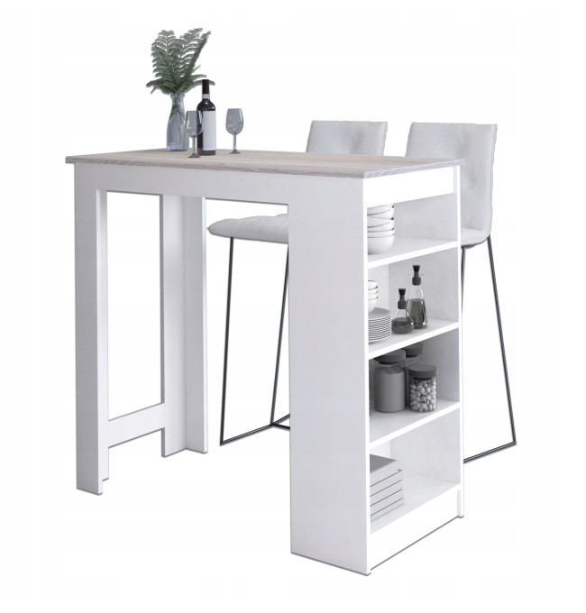 Barový stůl 115cm bílý/dub sonoma