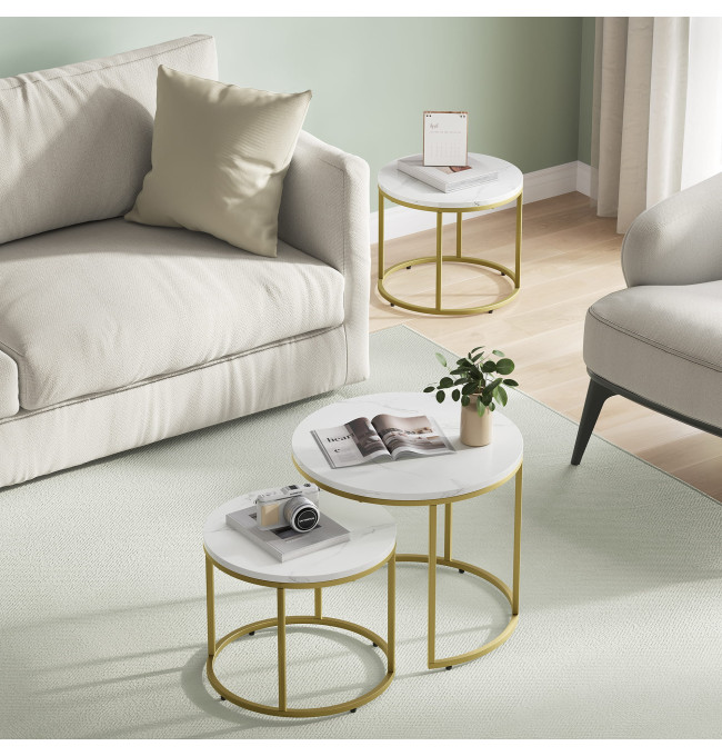 Set dvou konferenčních stolků - mramorové (zlaté nohy)