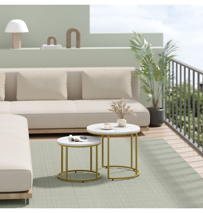 Set dvou konferenčních stolků - mramorové (zlaté nohy)