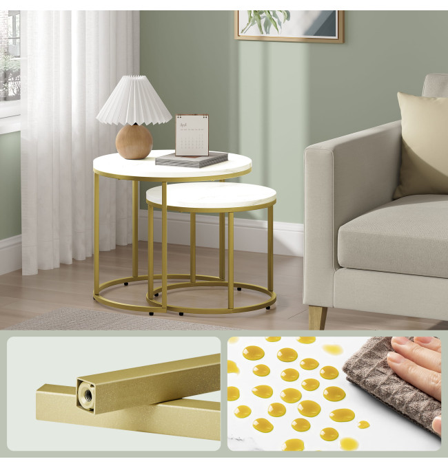 Set dvou konferenčních stolků - mramorové (zlaté nohy)