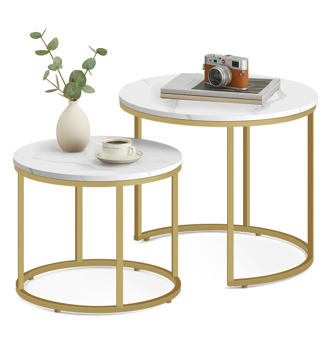 Set dvou konferenčních stolků - mramorové (zlaté nohy)