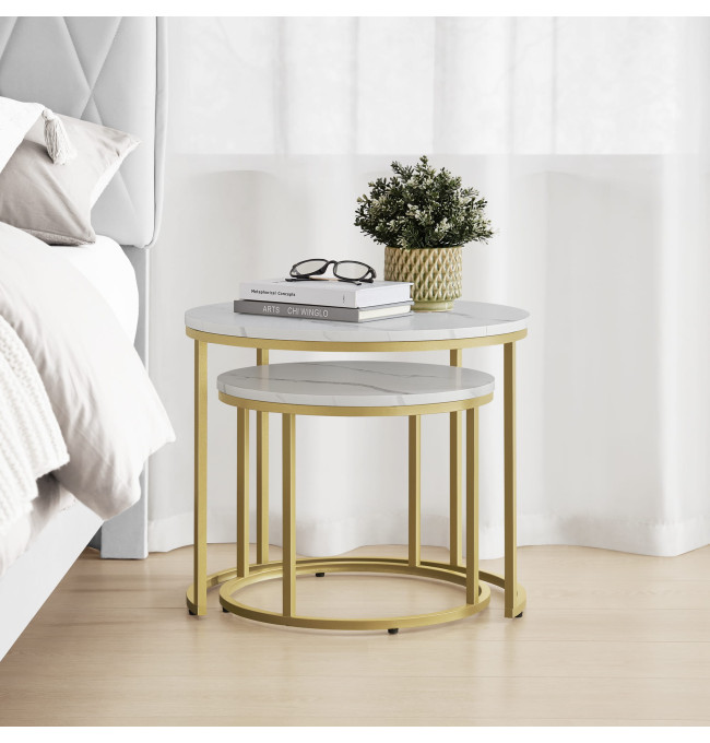 Set dvou konferenčních stolků - mramorové (zlaté nohy)