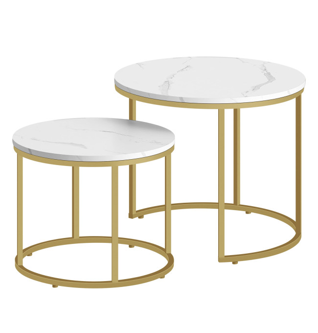 Set dvou konferenčních stolků - mramorové (zlaté nohy)