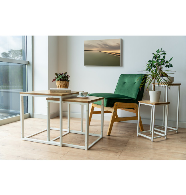 Sada 2 konferenčních stolků PRAVEN Craft bílá