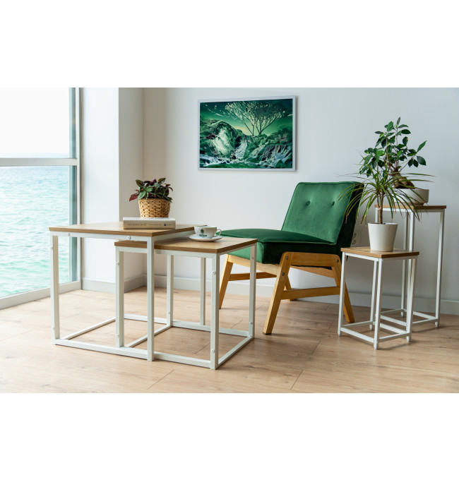 Sada 2 konferenčních stolků PRAVEN Craft bílá