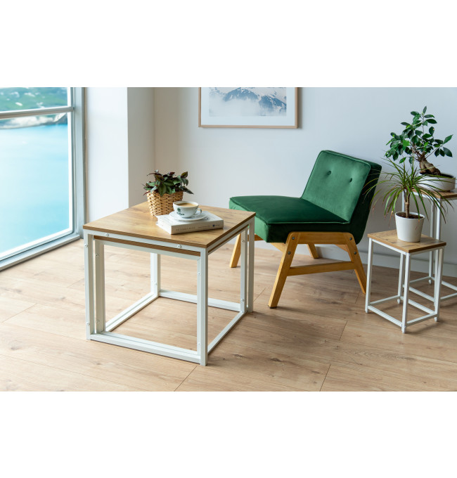 Sada 2 konferenčních stolků PRAVEN Craft bílá