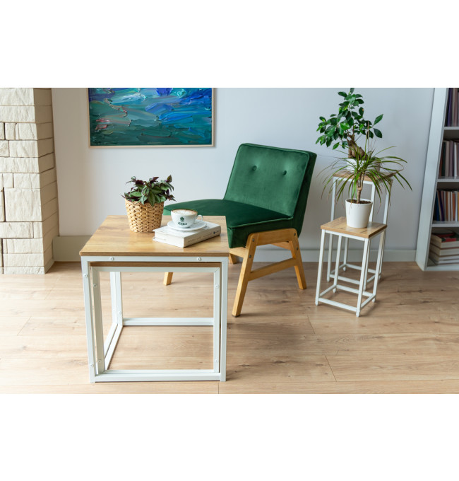 Sada 2 konferenčních stolků PRAVEN Craft bílá