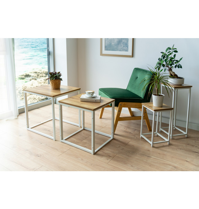 Sada 2 konferenčních stolků PRAVEN Craft bílá