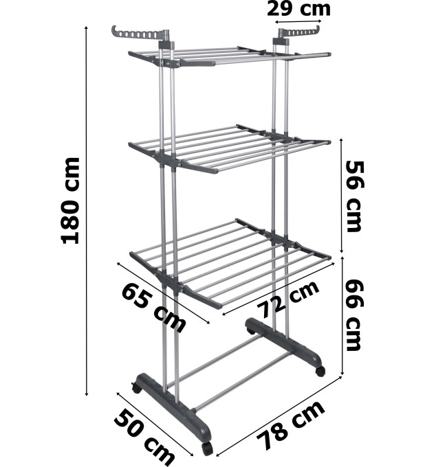 Stojící sušák na prádlo na kolečkách SONORA šedý