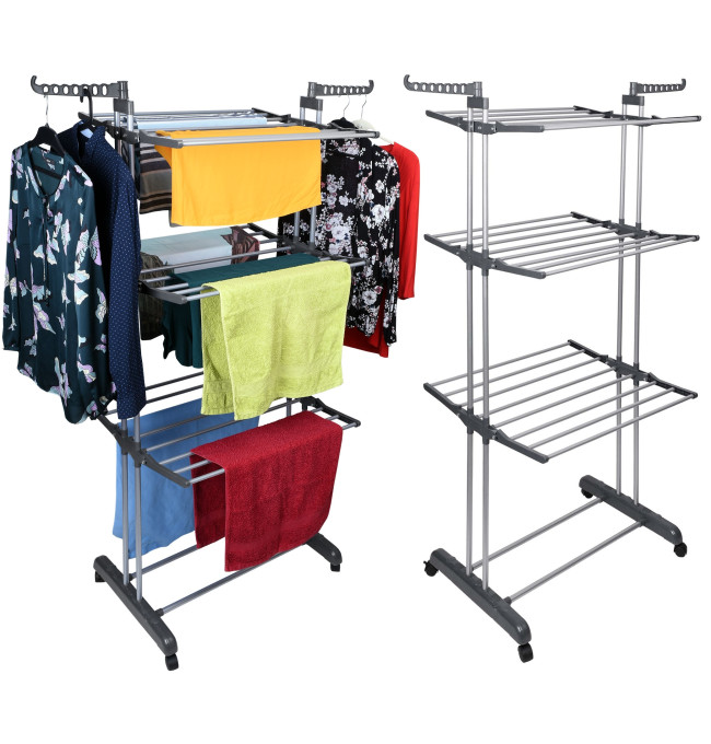 Stojící sušák na prádlo na kolečkách SONORA šedý