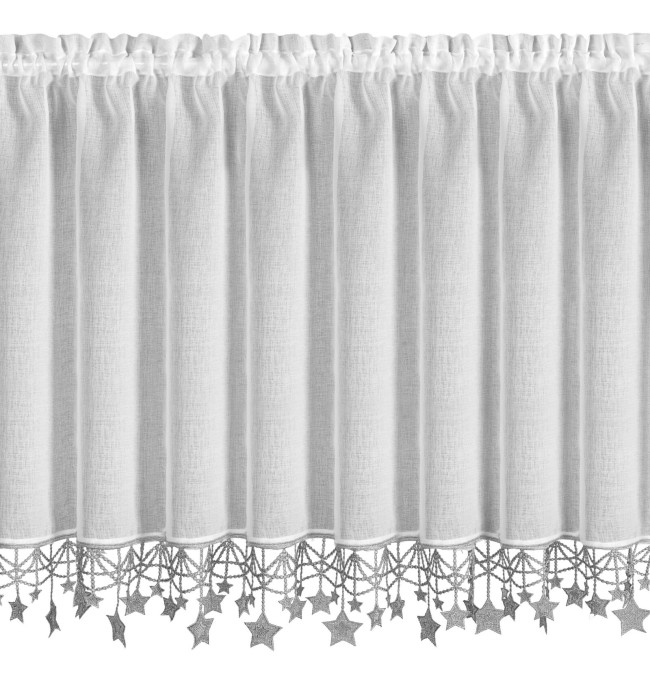 Hotová záclona XMAS bíla / stříbrná - s tunelem