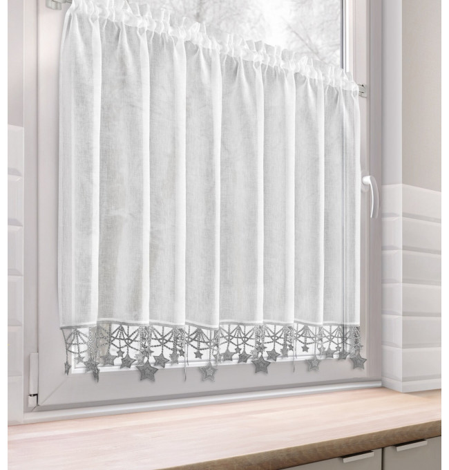 Hotová záclona XMAS bíla / stříbrná - s tunelem