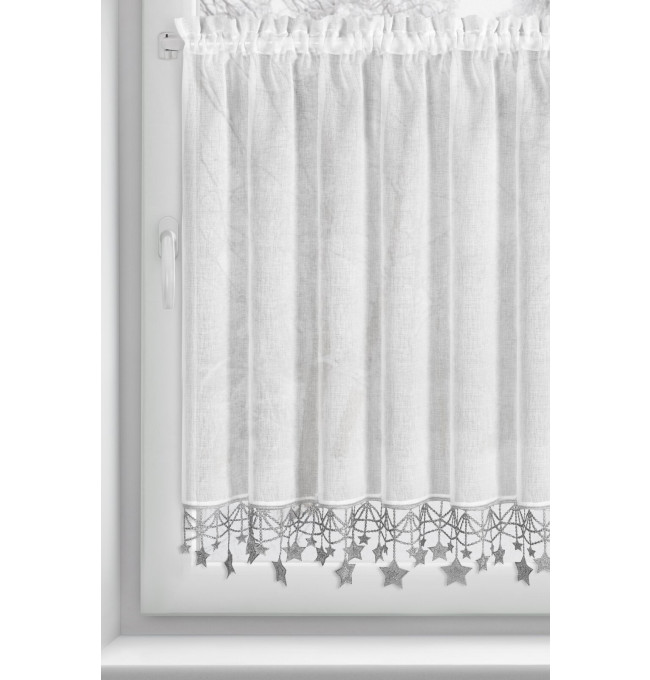Hotová záclona XMAS bíla / stříbrná - s tunelem
